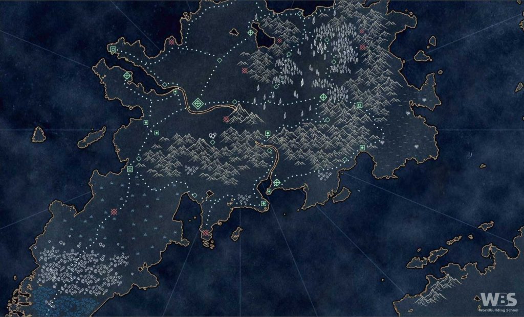 A map of the same island in IMG 14 but this time the trade routes have been added.