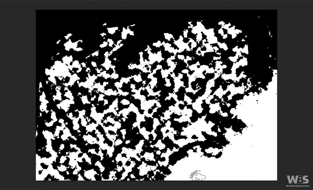 The black and white ink is being formed into islands. There is one near the bottom right of the image.