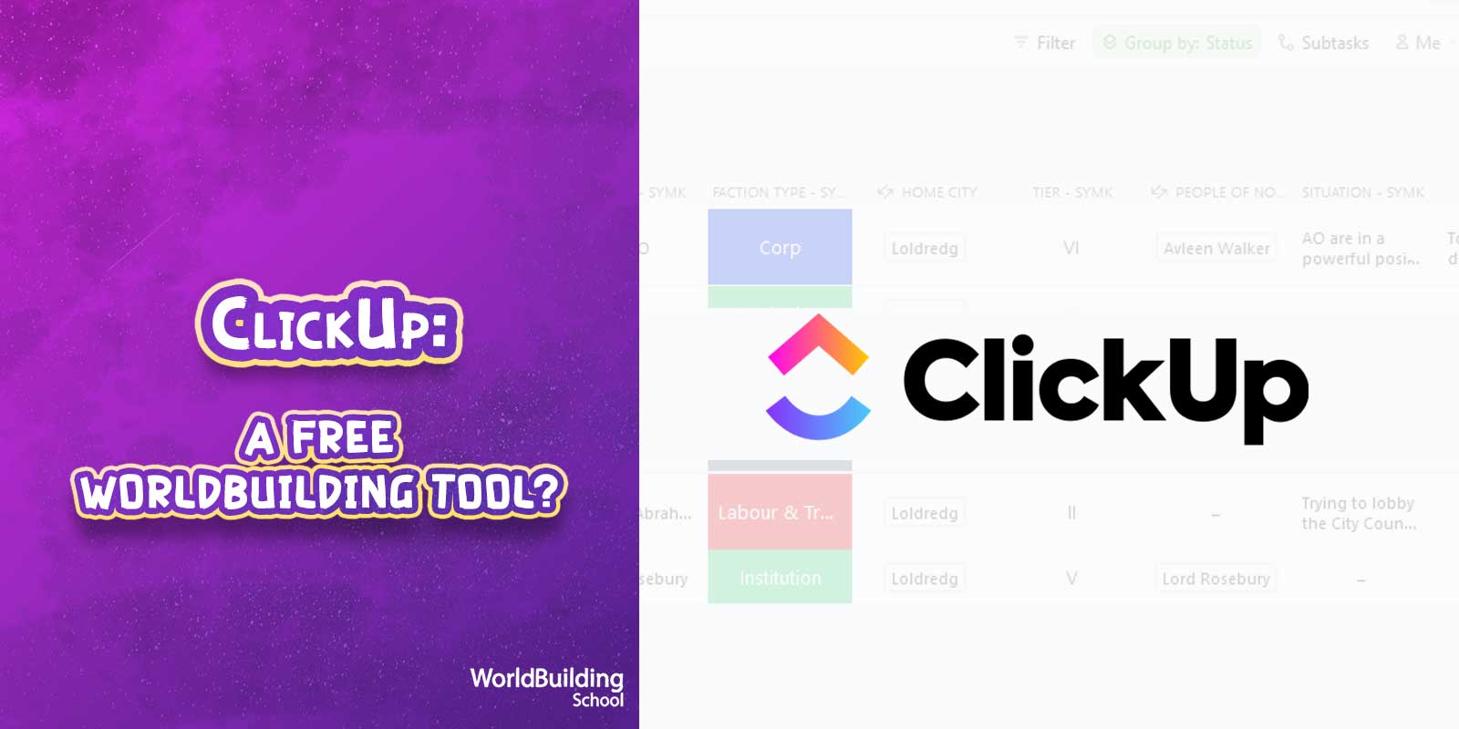 ClickUp worldbuilding tool featured image