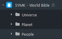 Synthmark ClickUp worldbuilding framework folders. Universe, Planet, People