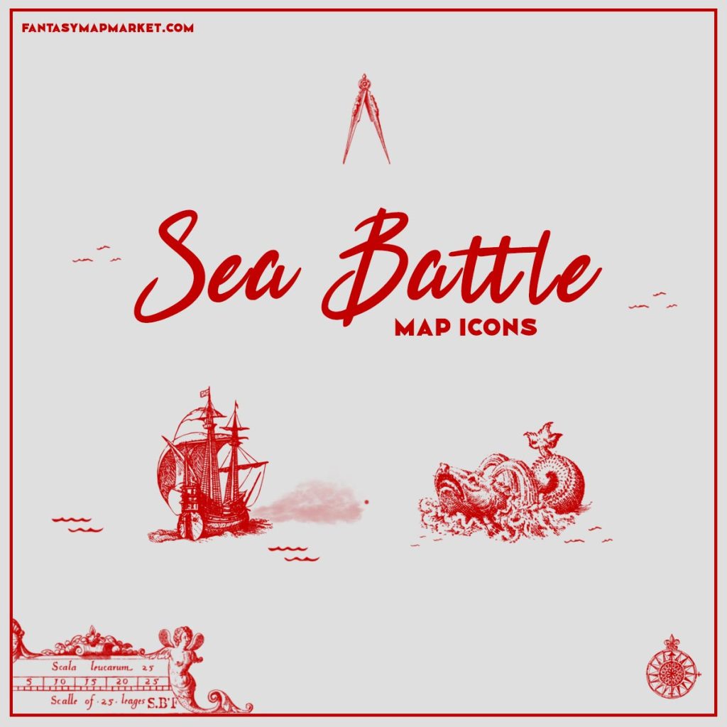 Sea battle ocean icons. 